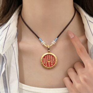 Vintage Brass Ruyi Cloud Shangui Coin Pendant Necklace - Image 2