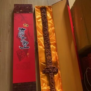 Natural Peach Wood Hollow Double Dragon Carved Sword - Image 6