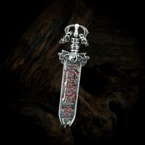 Antique finish S925 sterling silver Taoist ritual sword pendant engraved Yin Yang Bagua Ziwei symbol