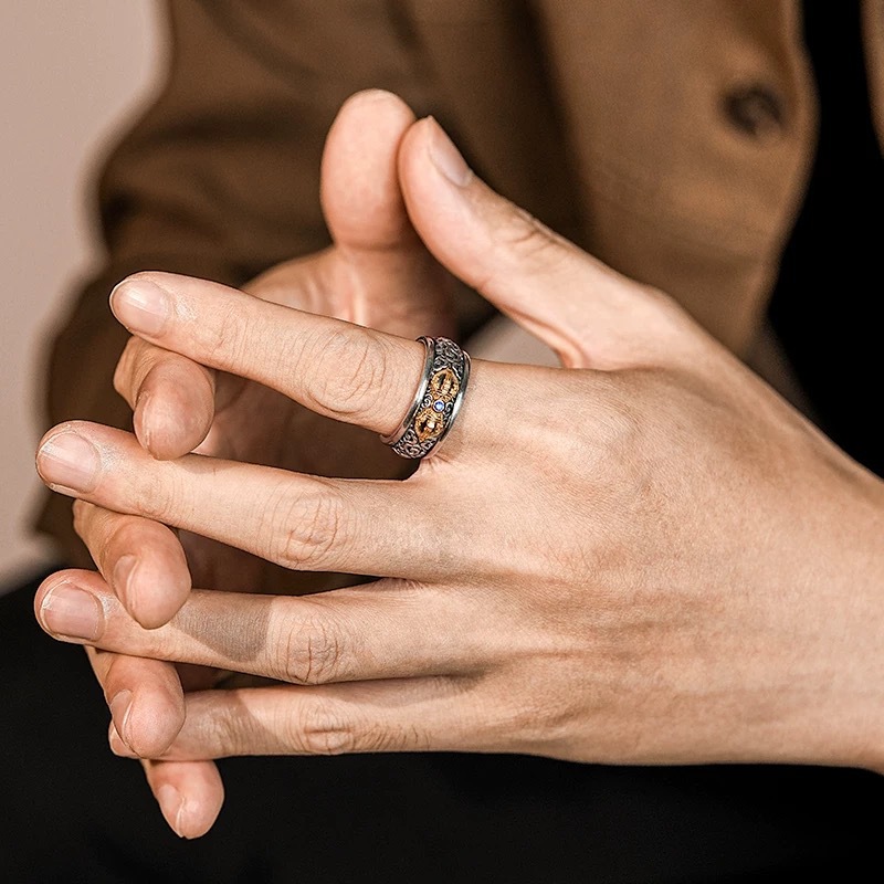 Silver Vajra Pestle Signet Ring for Men - Image 5