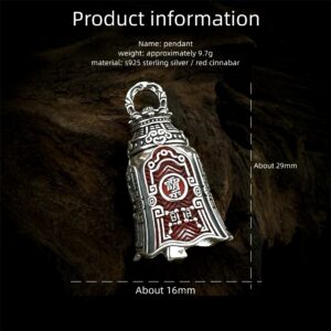 S925 Sterling Silver Taoist Sanqing Bell Pendant Size & Spec Info, Cinnabar Inlay Retro New Chinese Charm