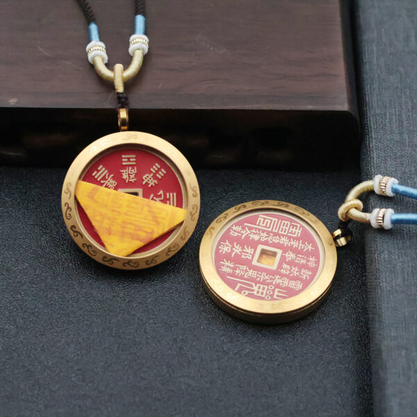 Vintage Brass Ruyi Cloud Shangui Coin Pendant Necklace