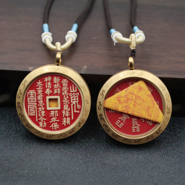 Vintage Brass Ruyi Cloud Shangui Coin Pendant Necklace
